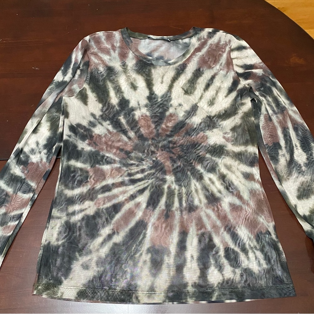 Zara Mesh Tie Dye Long Sleeve Shirt, size Medium